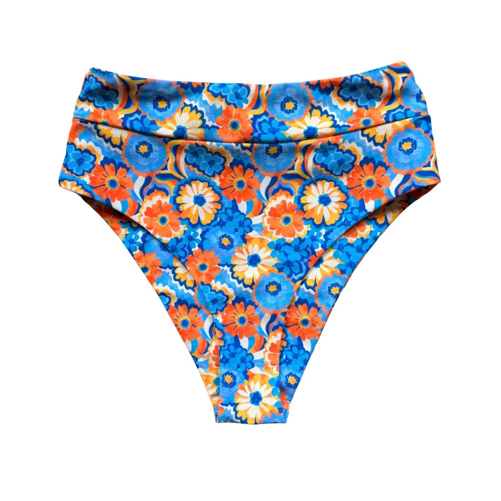 Kulani Kinis High Hip Cheeky Floral Bikini Bottom Blue Orange XS
